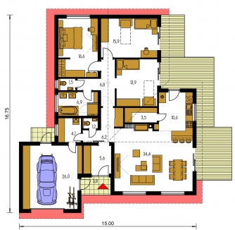 Mirror image | Floor plan of ground floor - BUNGALOW 166